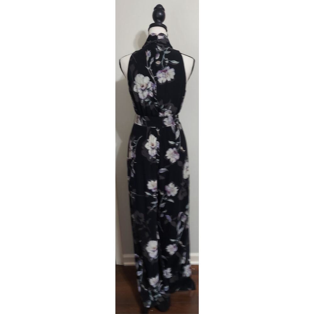 WHBM SZ 2 Belted Jumpsuit Floral Keyhole V-Neck Palazzo Wide Leg Sleeveless - Picture 6 of 15